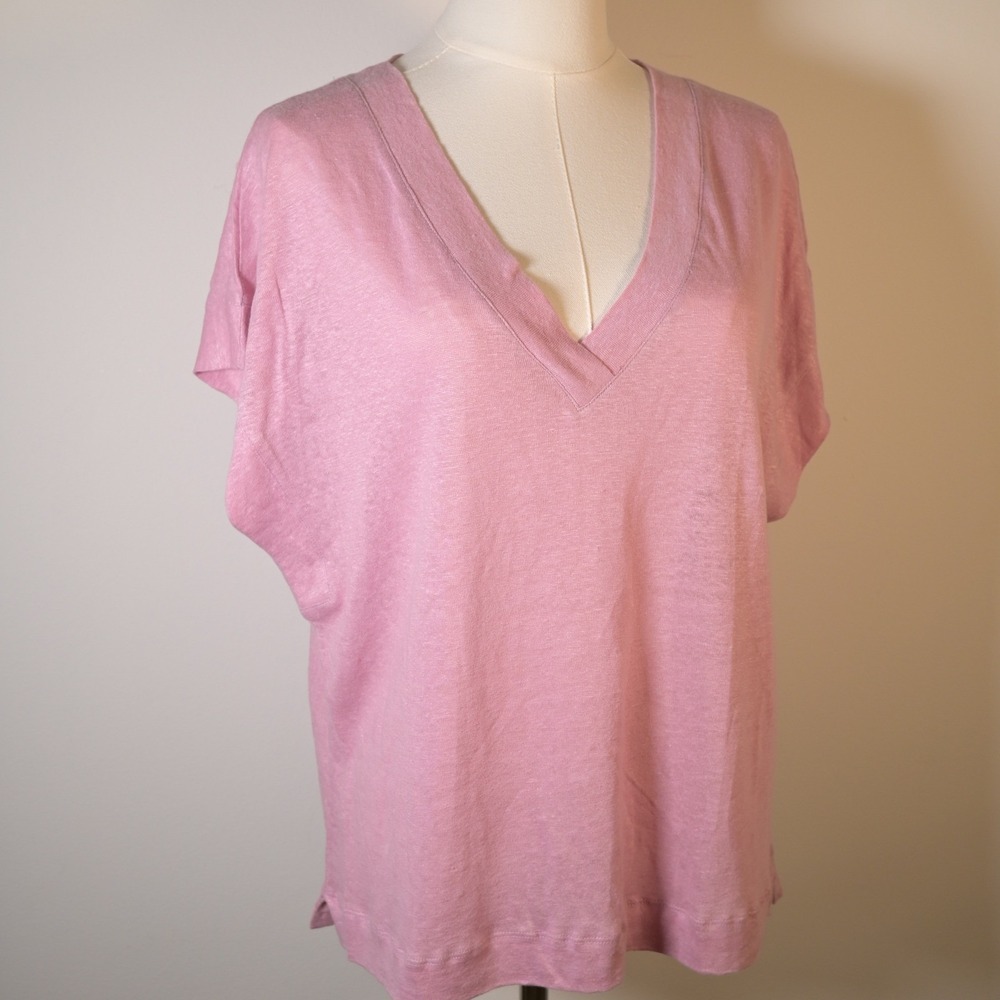 Jigsaw Pink 100% Linen Womens M V-Neck Dolman Sleeve Knit Top 1015.J49129 Luxury